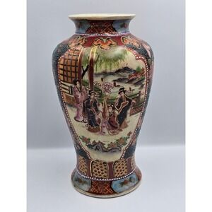 Royal Satsuma Hand Painted Vase Geisha Scene Willow Tree Oriental Decor